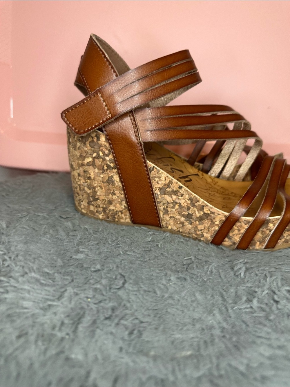 Women’s Brown Strappy Cork Wedge Sandals - Picture 6 of 8